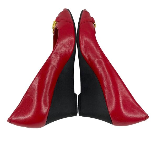 Ralph Lauren Wedges Paula Cherry Red 7.5B Leather Open Toe - Picture 4 of 11